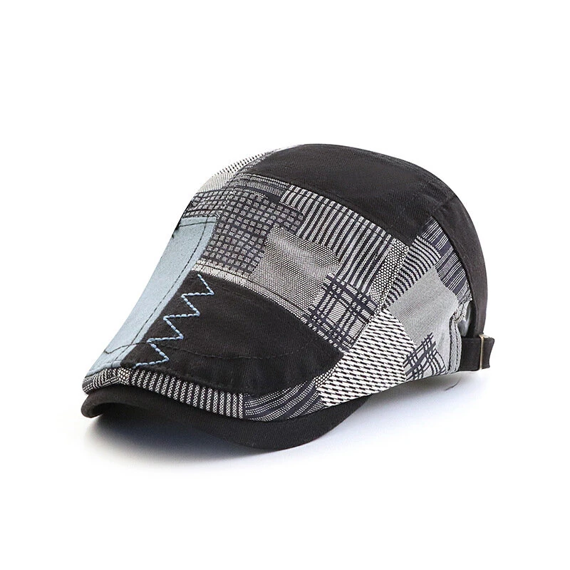 (image for) Collrown Men Berets Retro Patchwork Plaid hat Men's Flat Cap England Newsboy Cap Classic Peaked Painter Caps for Spring Summer Autumn Winter