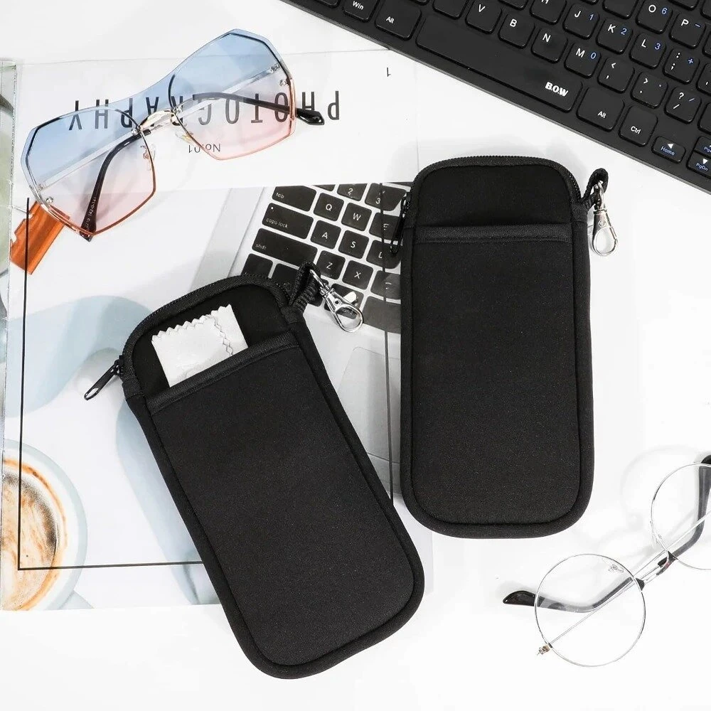 (image for) Portable Soft Zipper Glasses Bag with Buckle Lightweight Double Pockets Case can Store Mobile Phones, Headphones, Bank Cards Mini Storage Bag