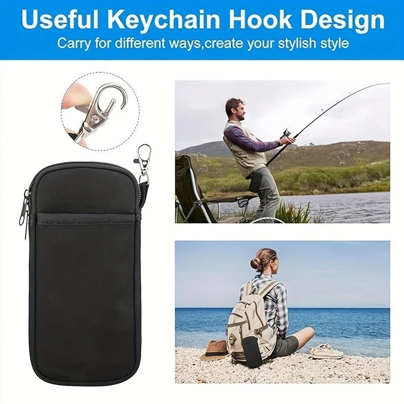 (image for) Portable Soft Zipper Glasses Bag with Buckle Lightweight Double Pockets Case can Store Mobile Phones, Headphones, Bank Cards Mini Storage Bag